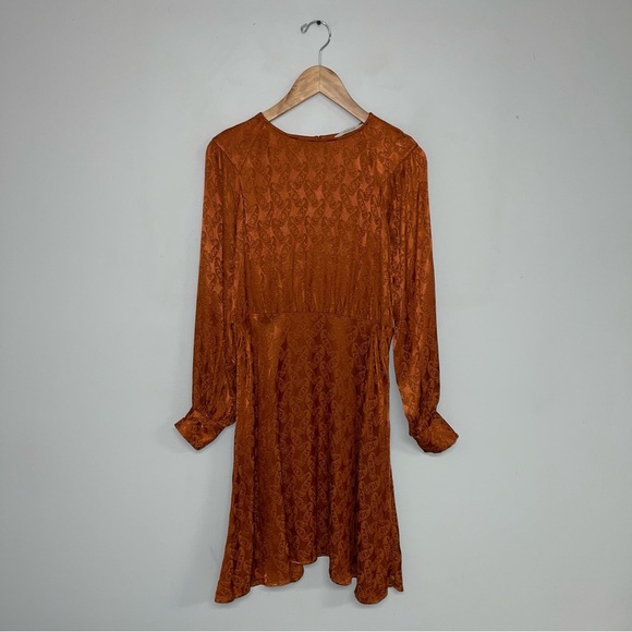 Scotch & Soda Dress Size Small Rust Orange Paisley Peplum Hem Midi "Starwatcher" - Picture 2 of 16